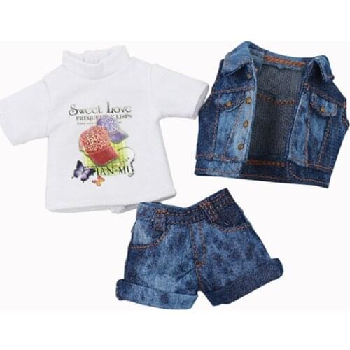 DBS 1/6 bjd blyth doll icy licca body cool outfit jeans shorts legging white shirt