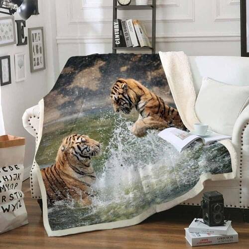 Wild Animals Tiger Sherpa Blanket Plush Warm Sheet Gifts Home Office Nap Keep Warm Blanket Machine Washable Blanket for Men Boy