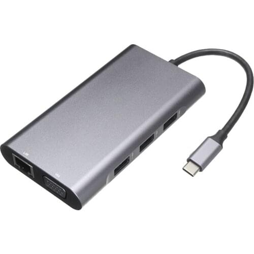 For PC Laptop Computer 1pc Portable 10-in-1 Type-C Hub Adapter Durable 4K HDMI-compatible VGA PD USB 3.0 Adapter Mayitr