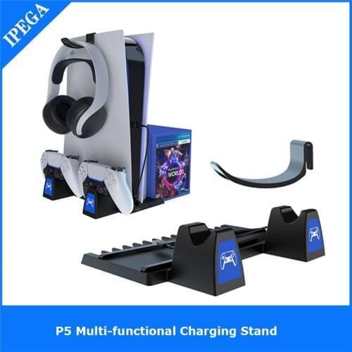 Joystick two-seater charger dock with disc/Headset storage hook Gamepad storage charging base Holder For SONY PS5