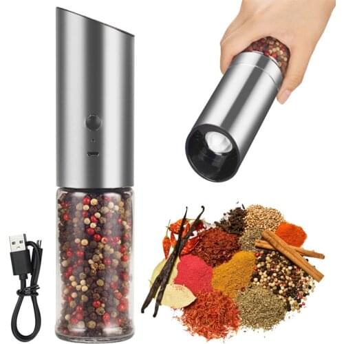 Electric Salt And Pepper Grinder USB Rechargeable Pepper Mill Adjustable Coarseness Automatic Spice Milling Machine Kitchen Tool