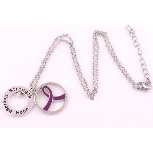 Hot Sell Necklace For Unisex Ribbon Pattern Courage Hope Strength Link Chain Zinc Alloy Dropshipping