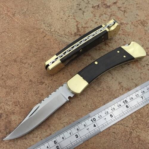 BK 110 112 Pocket Folding Knife Single Action Brass+wood Handle Carved Blade Tactical EDC Knifes Camping Hunting Knives