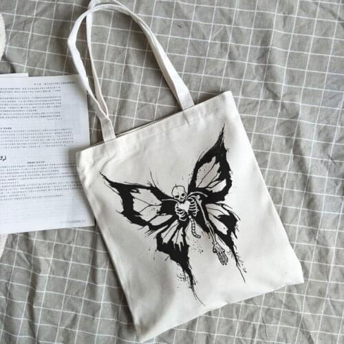 Korea Ulzzang school bag dark letter Harajuku women shoulder bag goth Skeleton y2k canvas bag large capacity casual shopper bags