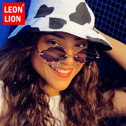 LeonLion Vintage Rimless Sunglasses Women 2021 Steampunk Clouds Eyeglasses Men Frameless Glasses Lightning Pendant Shades Women
