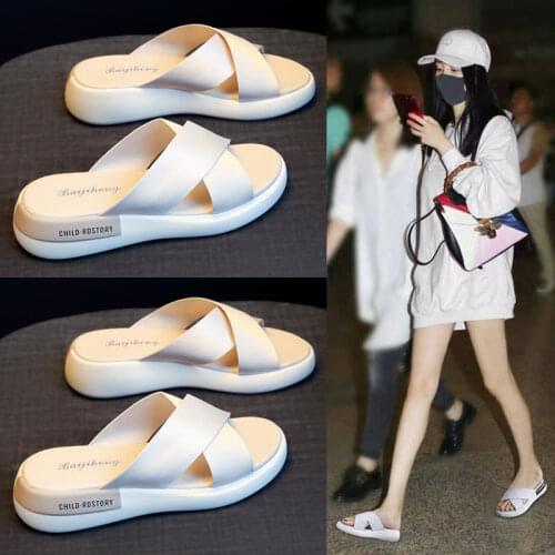 Womens summer wear thick bottomed slope heel slippers womens sandals new leisure half slippers women sandals