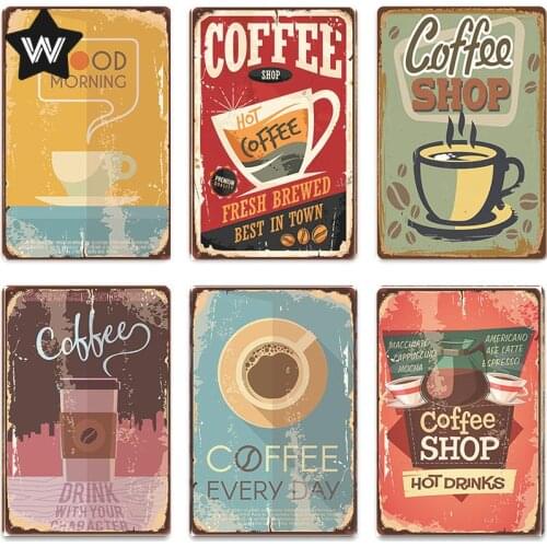 Coffee Metal Sign Tin Plaque Vintage Wall Sticker Metal Poster Retro Shabby Style Tinplate Metal Wall Sign Man Cave Coffee Decor