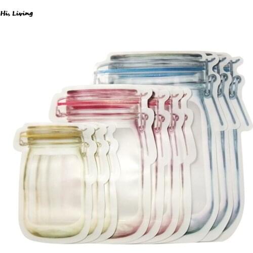 Reusable Mason Jar Bags Bottles Nuts Candy Cookies Zipper Bag Seal Food Storage Bag Portable Snacks Sealed Kitchen Organizer