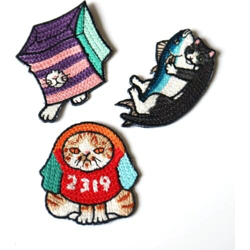 Fashion ironing cat embroidery patches iron on embroidered parches appliques for clothing parches para la ropa