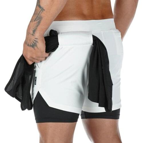Double Layer Jogger Shorts Men 2 iIn 1 Short Pants Gyms Fitness Built-In Pocket Bermuda Quick Dry Beach Shorts Male Sweatpants