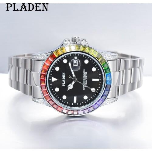 PLADEN Brand New Stainless Steel Men Watch Sapphire Glass Automatic Date Clock American style Dive Quartz Relojes Para Hombre