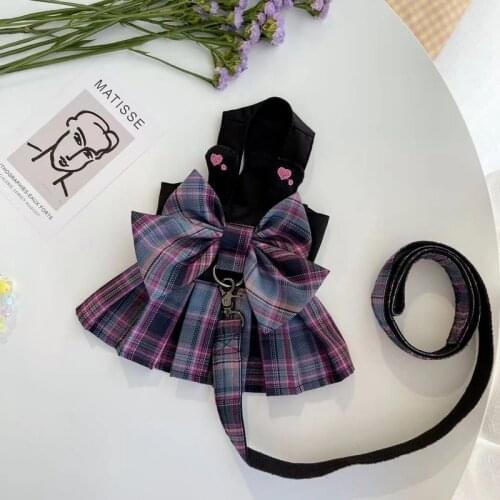 Leads Dress Dog Clothes Bowknot for Dogs Clothing Pet Outfits Small Cute Summer Cotton Yorkies Print Purple Girl Ropa Para Perro
