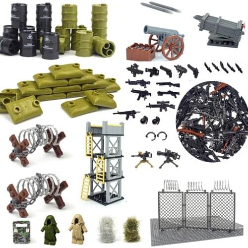PUBG Accessories Swat Weapon Soldier Guns Fence Ghillie Suits bricks WW2 Army MOC Parts Building Block Military scene series Toy