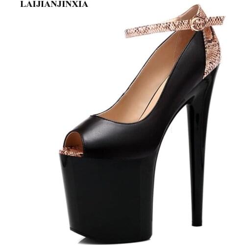 LAIJIANJINXIA Sexy Ankle Strap Pumps Shoes 20Cm Ultra High Heels Round Toe 10Cm Thick Platform Sole Thick Heel Ladies Shoes