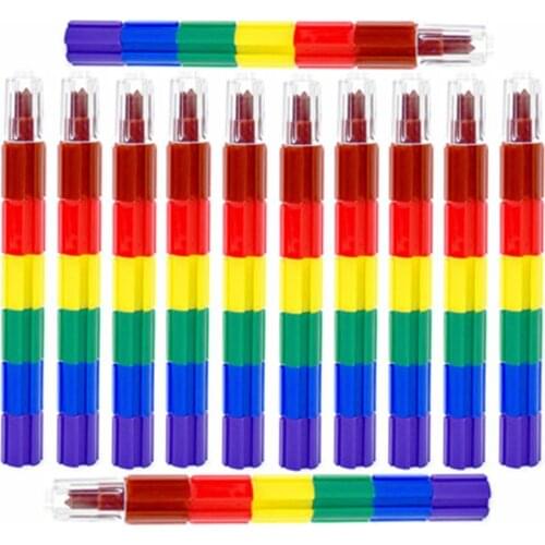 Stacking Buildable 6 Colors Crayons Set, Connect Stack and Build Crayons Sideways and Up, Kids Drawing Supplies