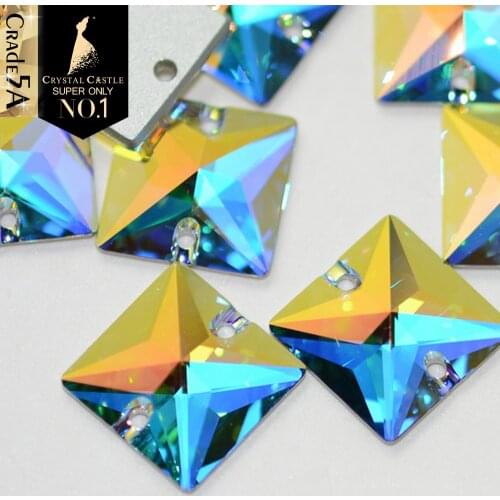 Grade 5A Glass Sewing Stone Square Rectangle Triangle Baguette Crystal Strass Sew On Flatback Hole Rhinestones For Women Shoes
