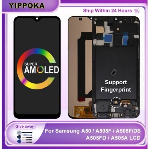 Super AMOLED For Samsung Galaxy A50 SM-A505FN/DS A505F/DS A505 LCD Display Touch Screen Digitizer With Frame For Samsung A50 lcd