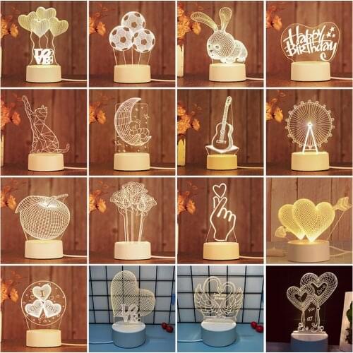 3D LED Night Light Heart-shaped Balloon Acrylic 3D Illusion Lamp Table Lamp Valentines Day Gift For Home Decorative Light
