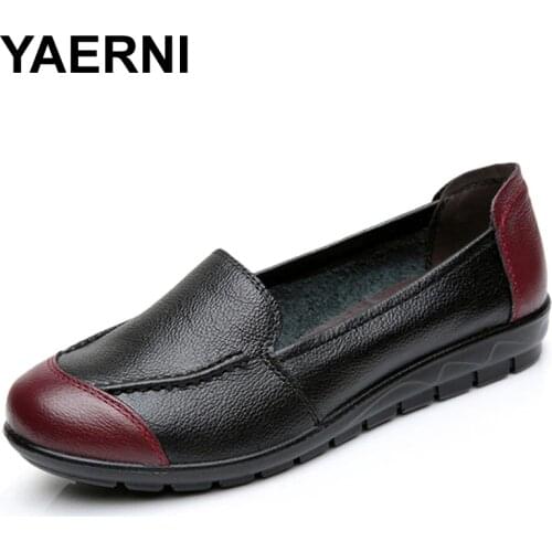 YAERNI Cow Muscle Ballet Mixed Colors Print Women Genuine Leather Shoes Woman Flat Flexible Loafer Flats Appliques z304