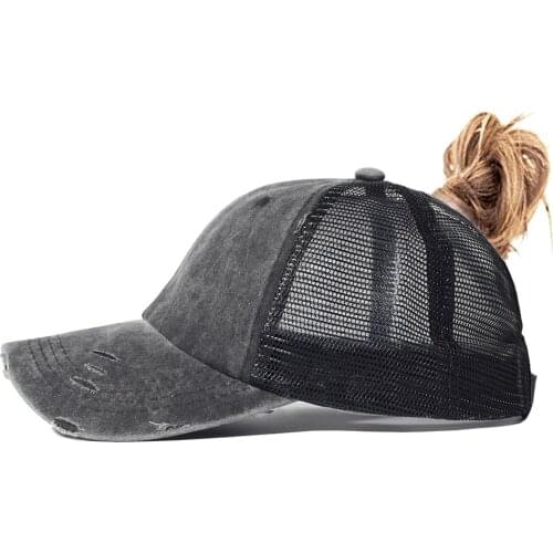 Ponytail Messy High Bun Woman Washed Dad Hat Cotton Casual Ponycap Adjustable Mesh Trucker Baseball Cap Breathable Running hat