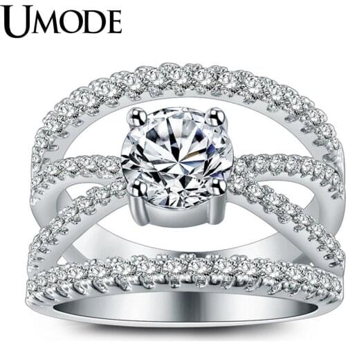 UMODE Trendy Fashion Jewelry Charm CZ Crystal Rings for Women White Gold Color Engagement Gift for Girls Aneis Feminino AUR0396