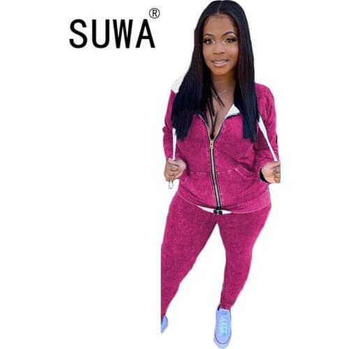 Hot Recommend Style Tracksuit Womens Two Piece Outfits Zipper Long Sleeve Jacket Top Joggers Pants Sweat Suit Fall Winter