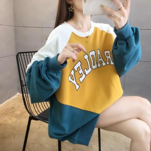 2021 spring and autumn long-sleeved letter printed sweatshirt women Korean version loose and thin design top hoodie women