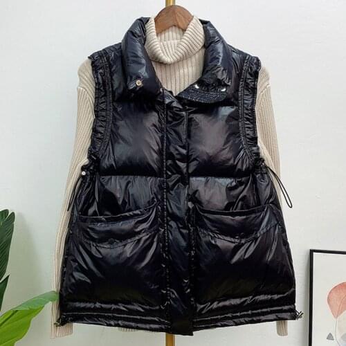 2021 Womens White Duck Down Body Warm Vest Coat Winter New Ladies Casual Waistcoat Sleeveless Slim Jacket
