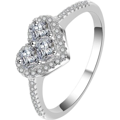 Heart Shape Diamond Ring For Women 14k White Gold AAA CZ Zircon Simulated Diamond platinum Solid Sterling S925 Wedding Ring