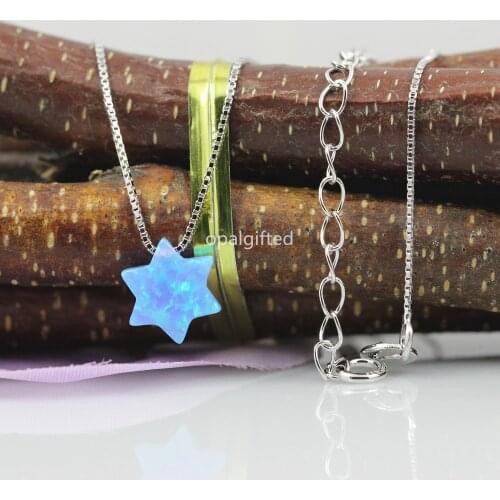 1pc/lot) Free Shipping OP06 Light Blue Fire opal Pendant Synthetic Opal david star necklace with S925 Silver For Girl Necklace