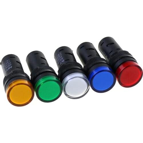 1pcs/Lot Mixed of 12V 24V 220V 16mm Red, yellow, blue green white Mount Size Power Indicator Signal AD16-16C