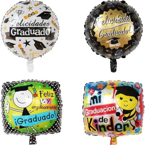 10pcs 18inch Square Round Spanish Congratulations Graduate Foil Balloons for Graduation Party Decoration Supplies Helium Globos