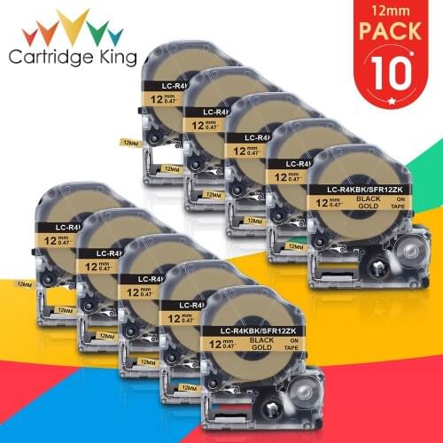 10PK 12mm Satin Ribbon Tape For Epson SFR12ZK LK-4KBK Black on Gold Label Tape Gift Wrapping Ribbon Tape for LabelWorks LW-300