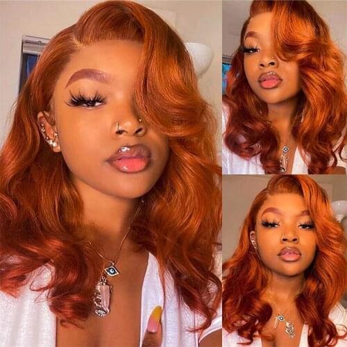 13x6 Body Wave Lace Front Wig Human Hair Pre Plucked Orang Ginger Color 250% Density Remy Glueless Brazilian Hair Wigs for Women