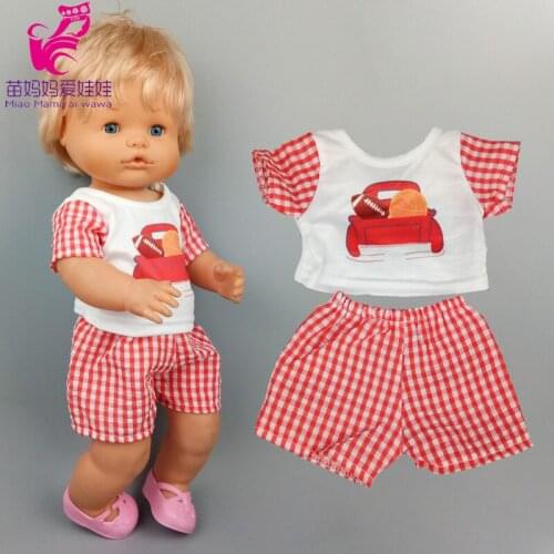 40 cm Nenuco Doll clothes red plaid shirt short for 16 inch Ropa Y Su Hermanita doll fashion cartoon shorts