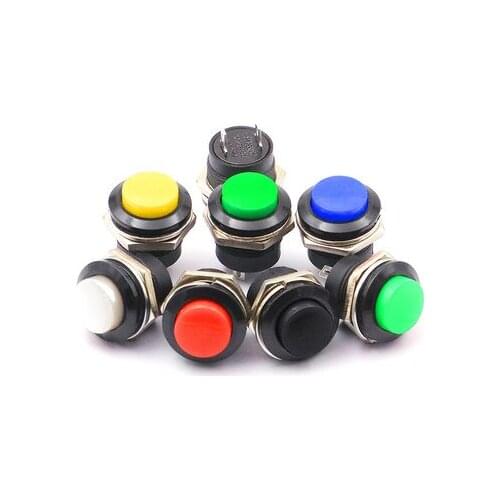 50PCS six color red green momentary button switches OFF-ON reset switch 16MM 3A 250V AC non-locking switch round button R13-507