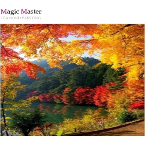 5D DIY Diamond Painting "Autumn Forest" Landscape Series Full Picture Round Diamond Cross Stitch Mosaic Diamond Embroidery