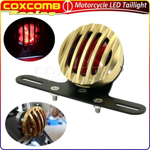 Motorcycle CNC Aluminum LED Grille Guard Taillights Rear Brake Lights W/License Plate Holder For Kawasaki Honda Harley Bobber
