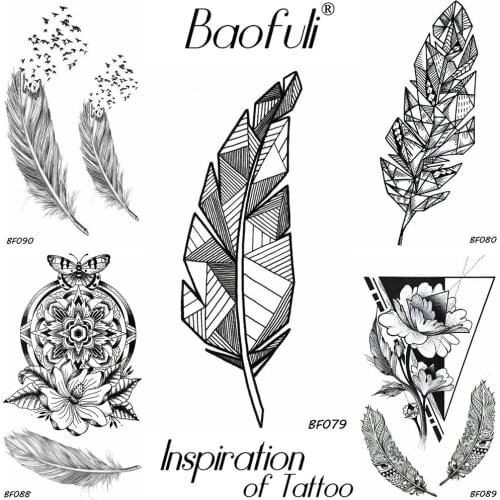 BAOFULI 3D Geometric Diamond Pinna Leaf Temporary Tattoo Neck Arms Legs Women Tattoo Stickers Pencil Sketch Waterproof Tatoos