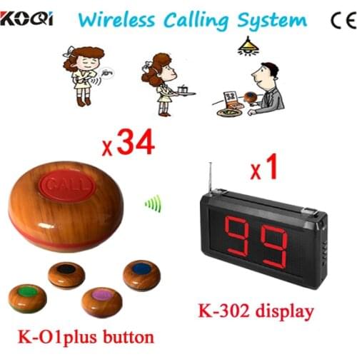 Wireless Restaurant Table Buzzer to Call Waiter/Waitress(1 Screen Display+34pcs Bell Button)