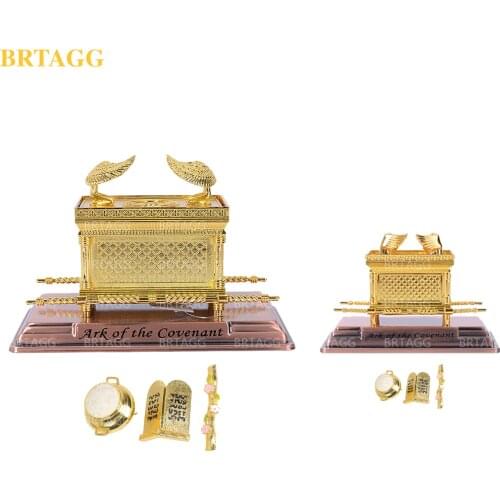 BRTAGG Metal The Ark of the Covenant Replica Statue Gold Plated With Contents Aarons Rod / Manna / Ten Commandments Stone