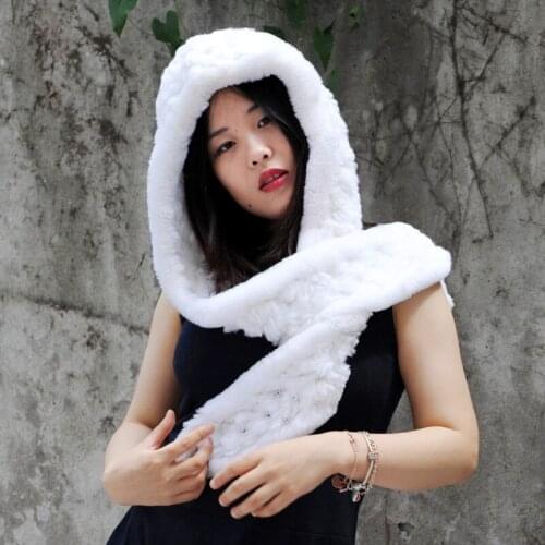CX-C-17E 2017 Fashion Women Hat Winter Hat With Scarf Rex Rabbit Fur Hat Cap