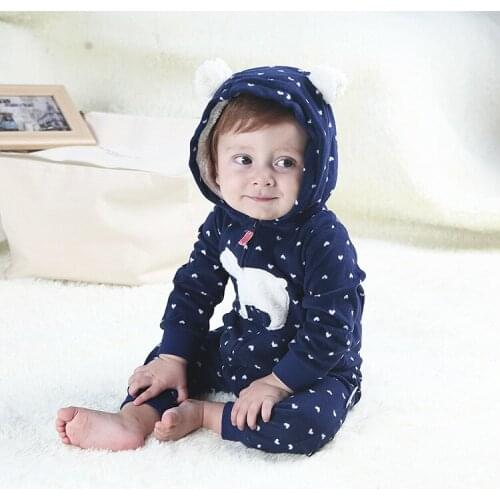 Infant baby romper 2020 Fall Winter hooded warm polar fleece footed newborn baby boy girl clothing jumpsuit sleepwear 0-24Months