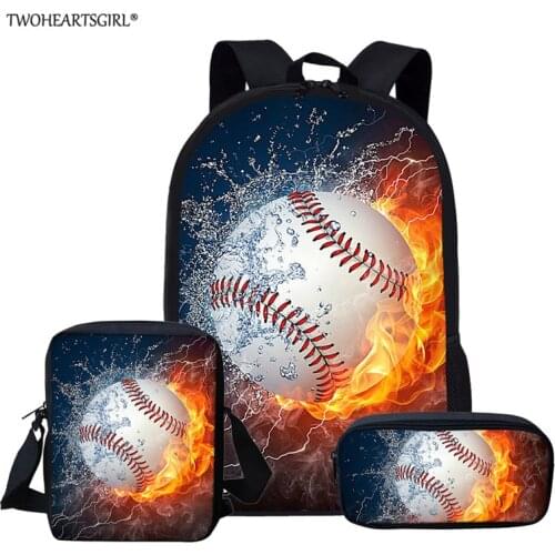 Twoheartsgirl 3Pcs/Set Baseball Children Shoulder Backpacks Kids School Bags Set for Boys Girls Bookbag Student Mochila Infantil