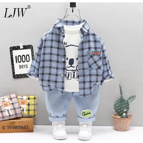 Kids girls plaid coat cotton top pants 3 pieces of fashionable Childrens clothes set kids clothes 0-4 spring boys clothes