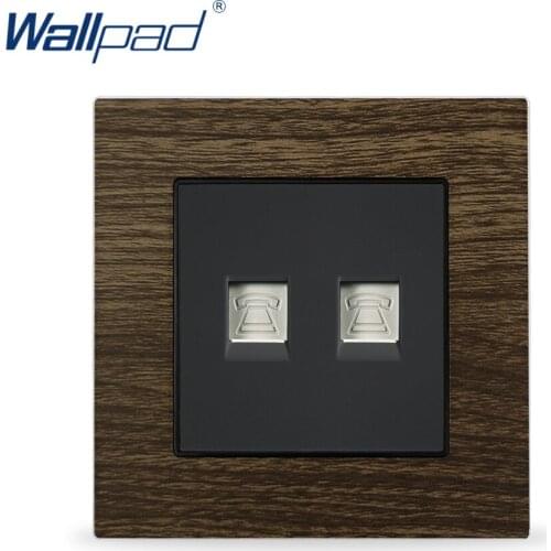 Double Tel Phone Sockets For Home Wallpad Metal Panel Wood Design EU UK RJ11 Phone Wall Outlets