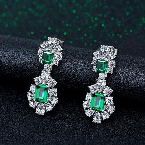 KNRIQUEN 100% Real Silver High Carbon Diamond Emerald Women Drop Earrings Party Bridal Wedding Earring Fine Jewelry Gift