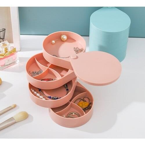 Jewelry Storage Box Multilayer Rotating Plastic Jewelry Stand Earrings Ring Box Cosmetics Beauty Container Organizer For Girl