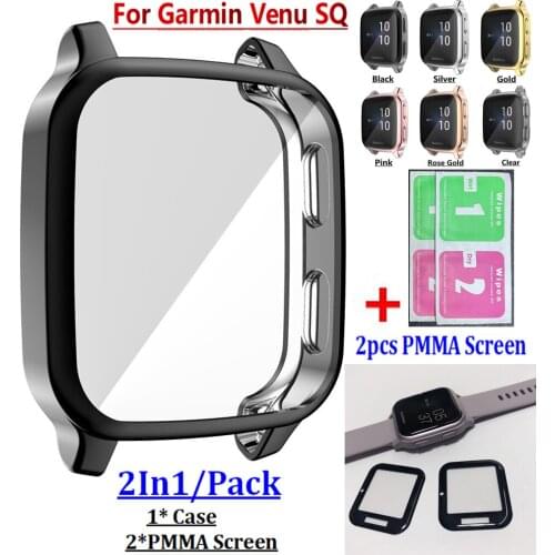 Bracelet Shell For Garmin Venu SQ Watch Frame TPU plating Protective Case Cover for Garmin Venu SQ Screen 3D PMMA Protector Film