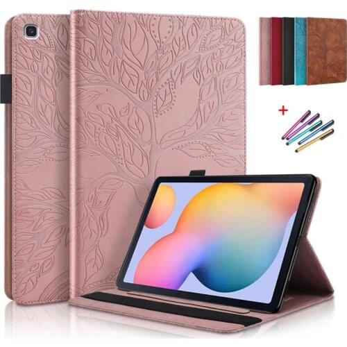 Emboss Tree Leather Flip Case for Samsung Galaxy Tab S6 Lite Case P610 P615 Wallet Tablet Funda for Galaxy Tab S6 Lite Case Capa